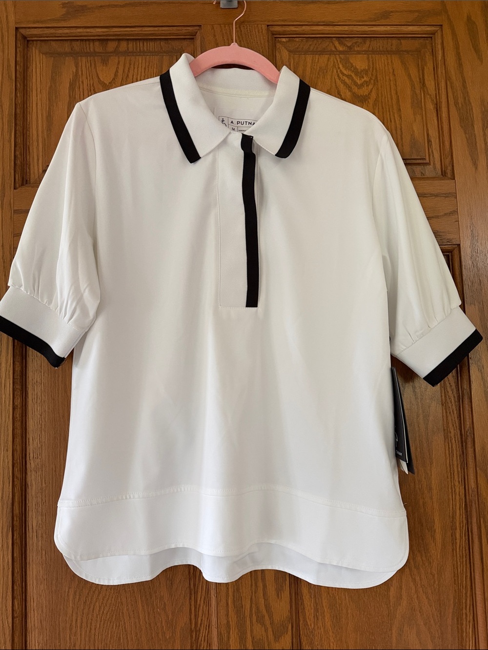 A.Putnam Women's Medium White  Short Sleeve Polo Button-Down Top NWT